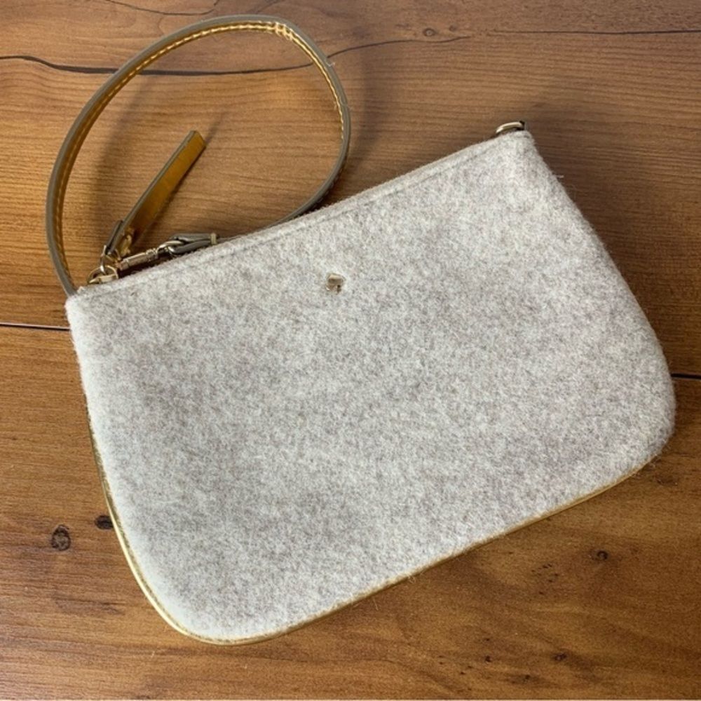 Kate Spade Grey Frosted Felt Gold Trim Wristlet Clutch